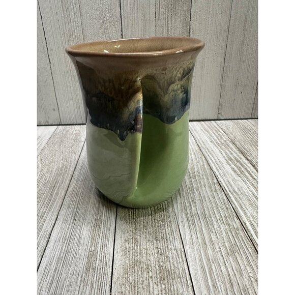 Neher Pottery Left Hand Warmer Coffee Tea Mug Cup Blue Green Glazed 5'' Tall - Picture 2 of 7